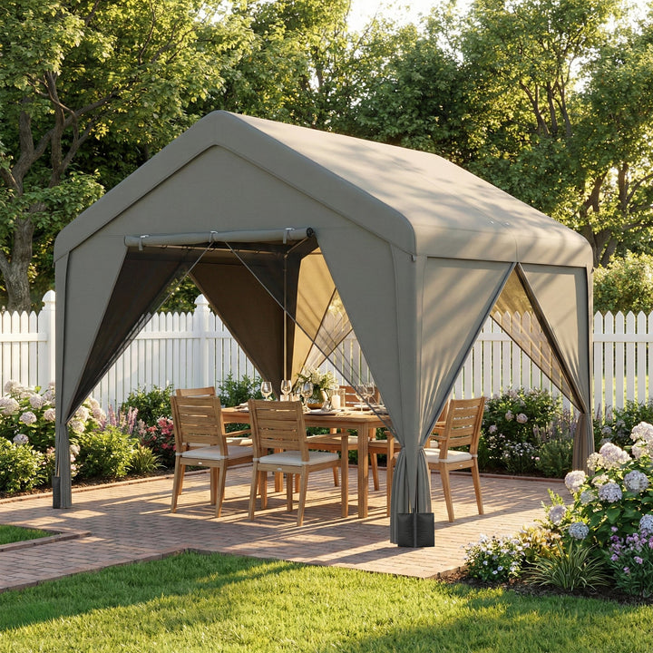 3 x 3 m Patio Gazebo with Netting &amp; Curtains, Outdoor Canopy Shelter w