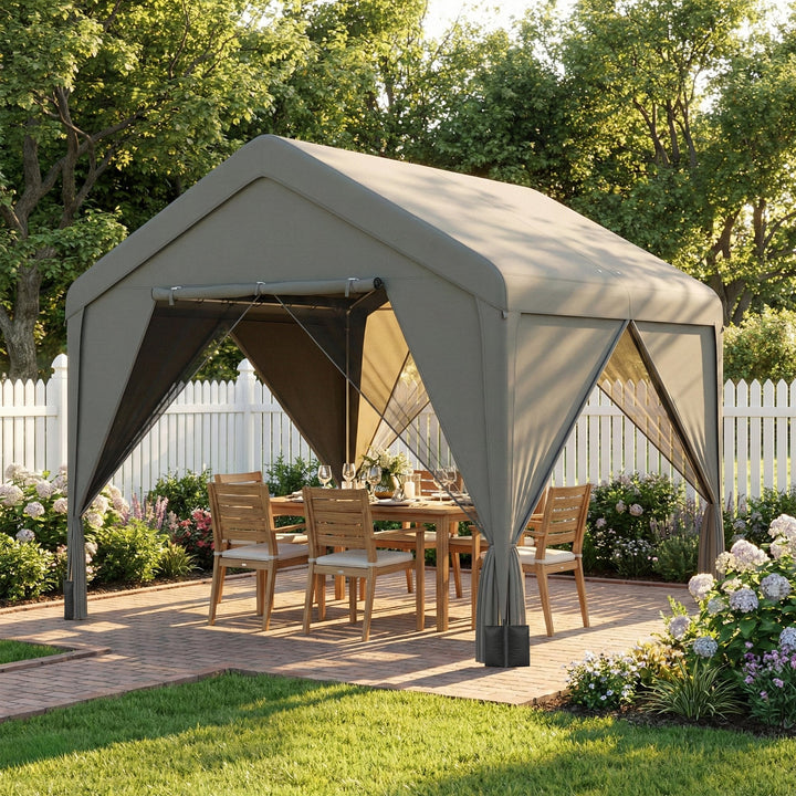 3 x 3 m Patio Gazebo with Netting &amp; Curtains, Outdoor Canopy Shelter with Galvanised Steel Frame