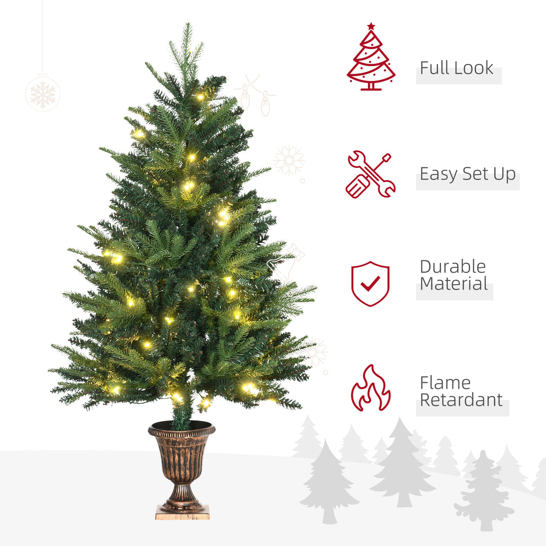 HOMCOM 1.2m Prelit Christmas Tree Artificial Tree Spruce Tree, Plastic Stand-Green | Aosom UK