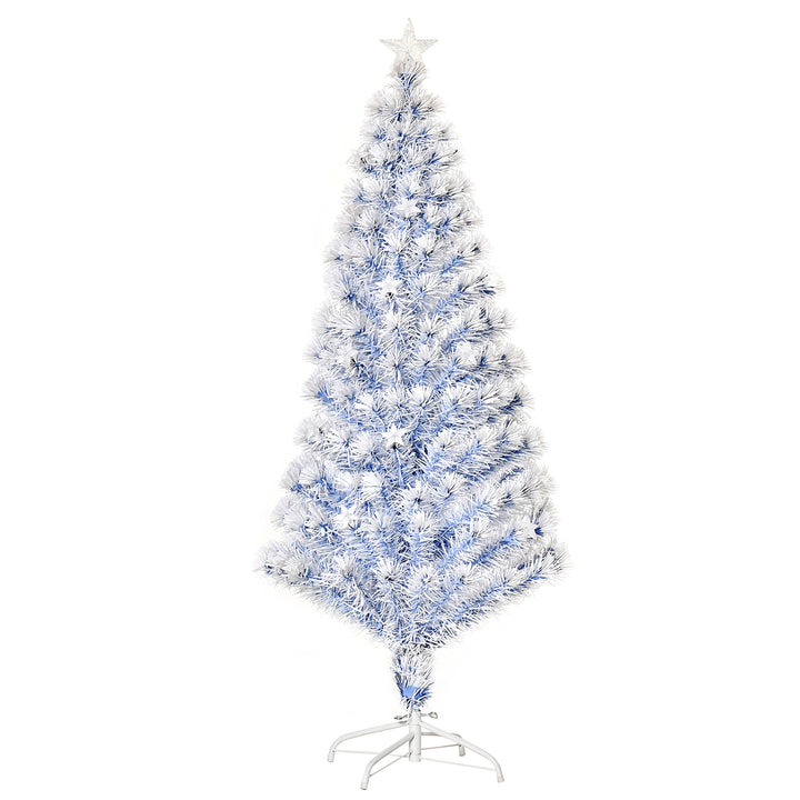 HOMCOM Artificial Fibre Optic Christmas Tree Seasonal Decoration w/ 20 LED Lights Pre-Lit Easy Store White Blue 5FT | Aosom UK