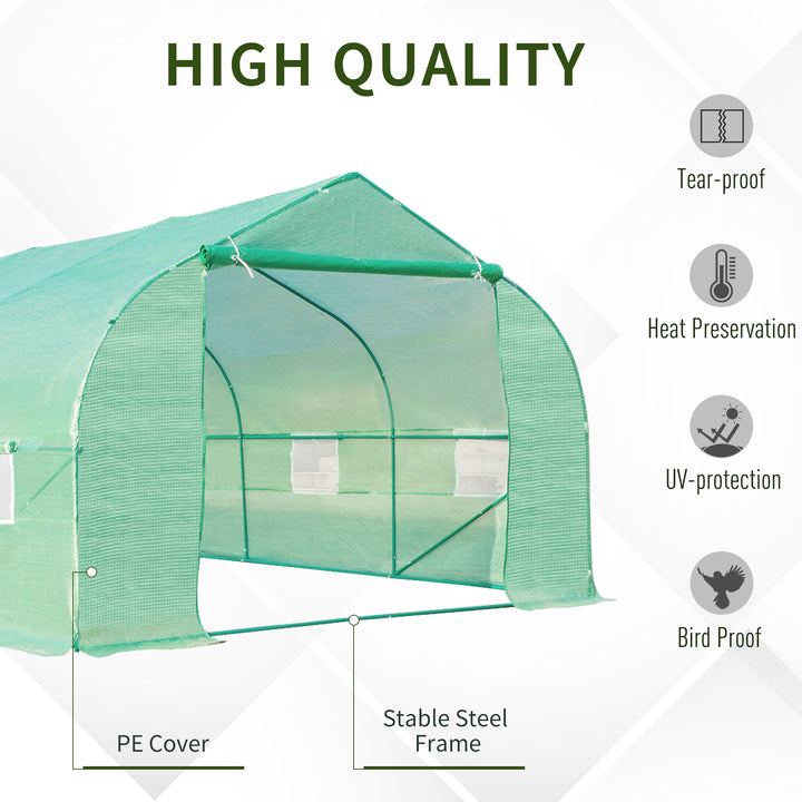 Outsunny 6 x 3 m Large Walk-In Greenhouse Garden Polytunnel Greenhouse w/ Metal Frame, Zippered Door and Roll Up Windows, Green