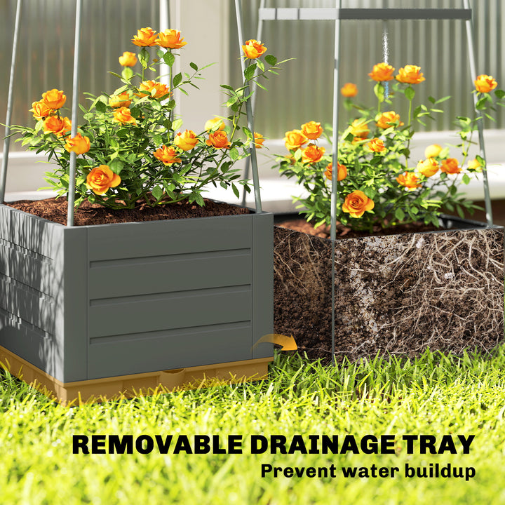 2 Pack Raised Garden Bed with Trellis, Plastic Outdoor Planter Box wit