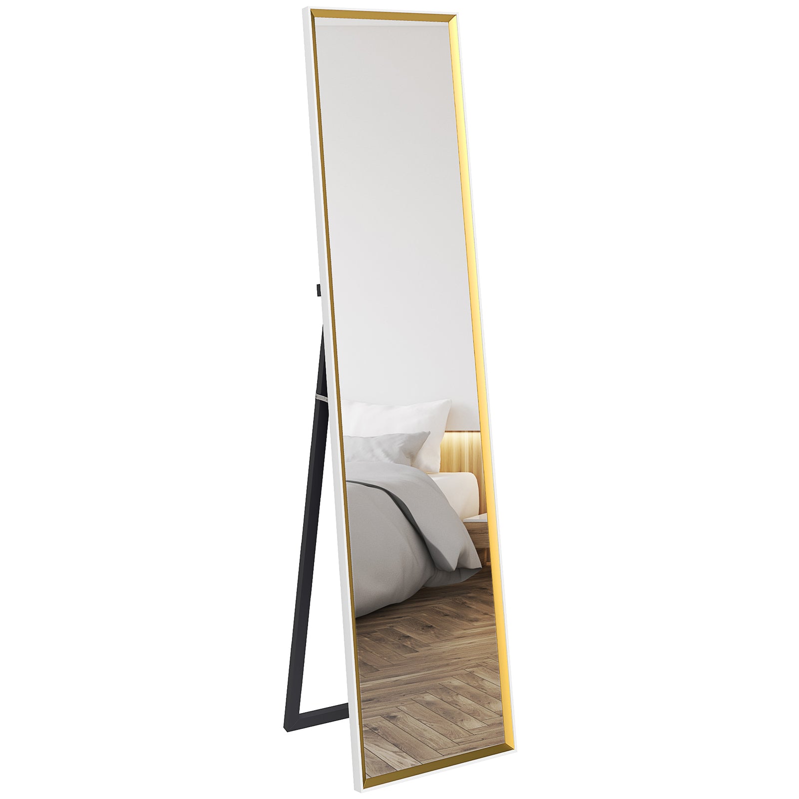 157 x 37cm Elegant Full-Length Mirror - White/Gold-Tone