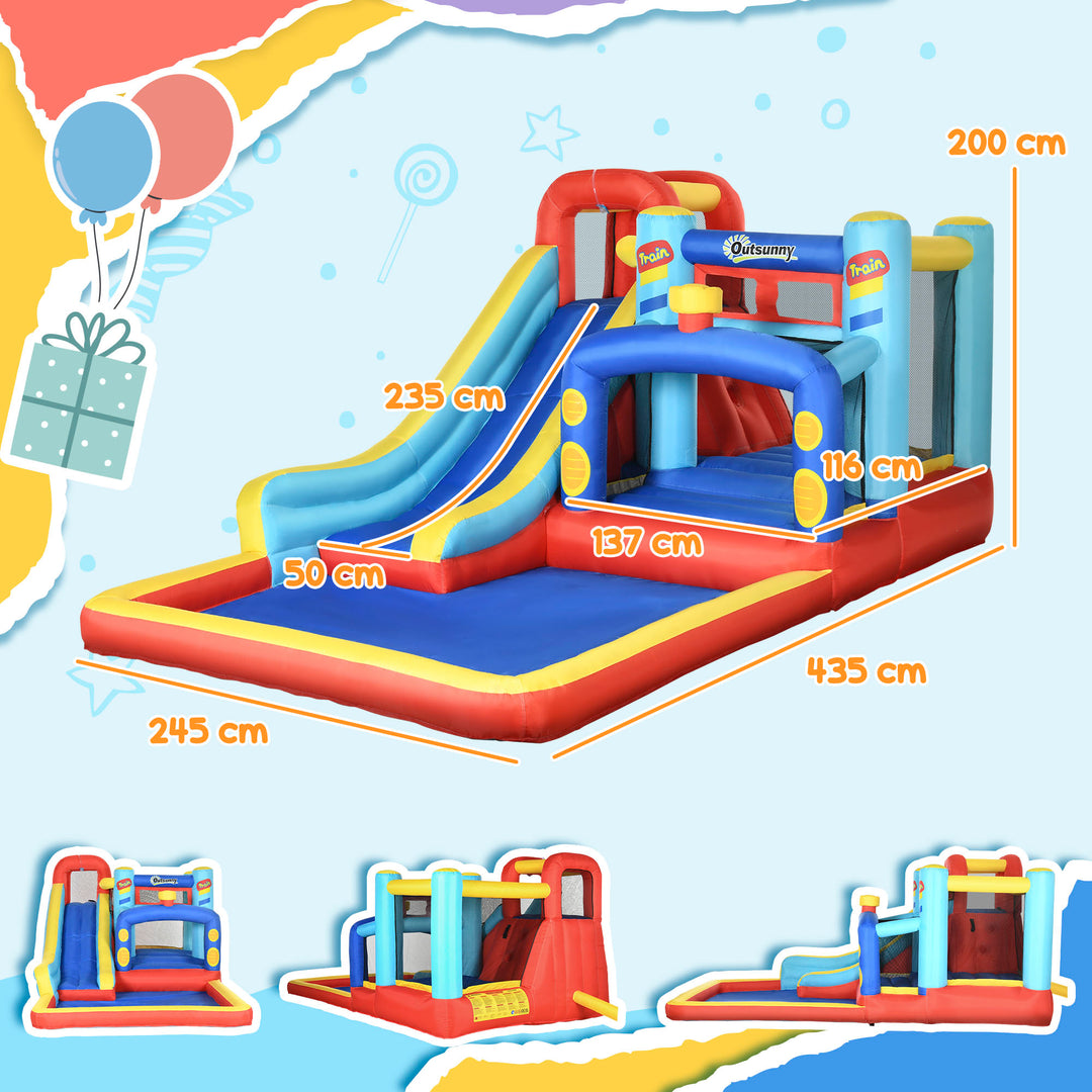 4-in-1 Bouncy Castle, with Slide, Trampoline, Climbing Wall, Blower, Multicoloured