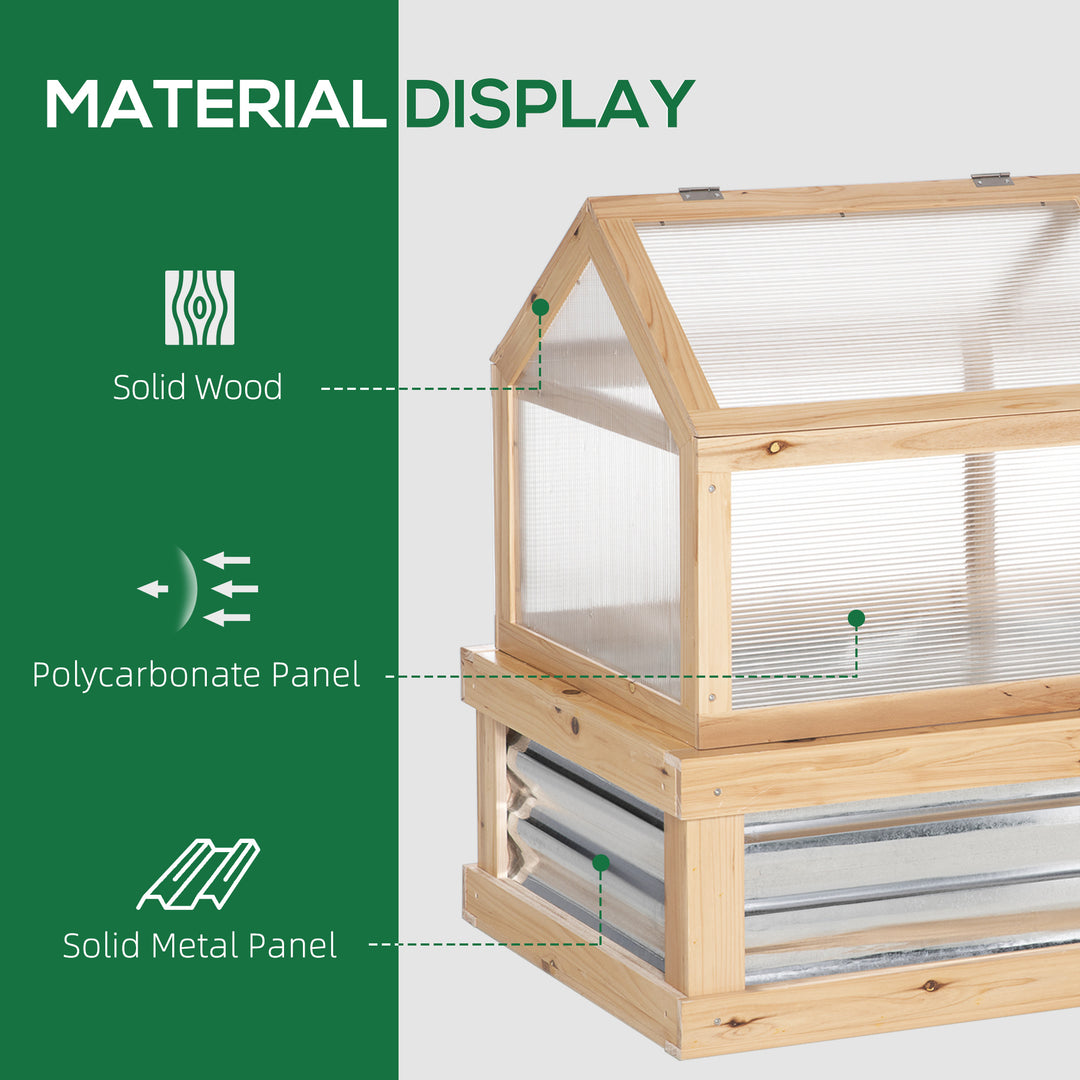 Raised Garden Bed with Greenhouse Top, Garden Wooden Cold Frame Greenhouse Flower Planter Protection with 2 Independent Roofs, 122x 61 x 82cm, Natural