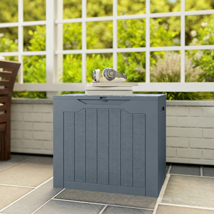 93L Plastic Garden Storage Box, Outdoor Storage Box with Handles, Waterproof Outdoor Storage Container