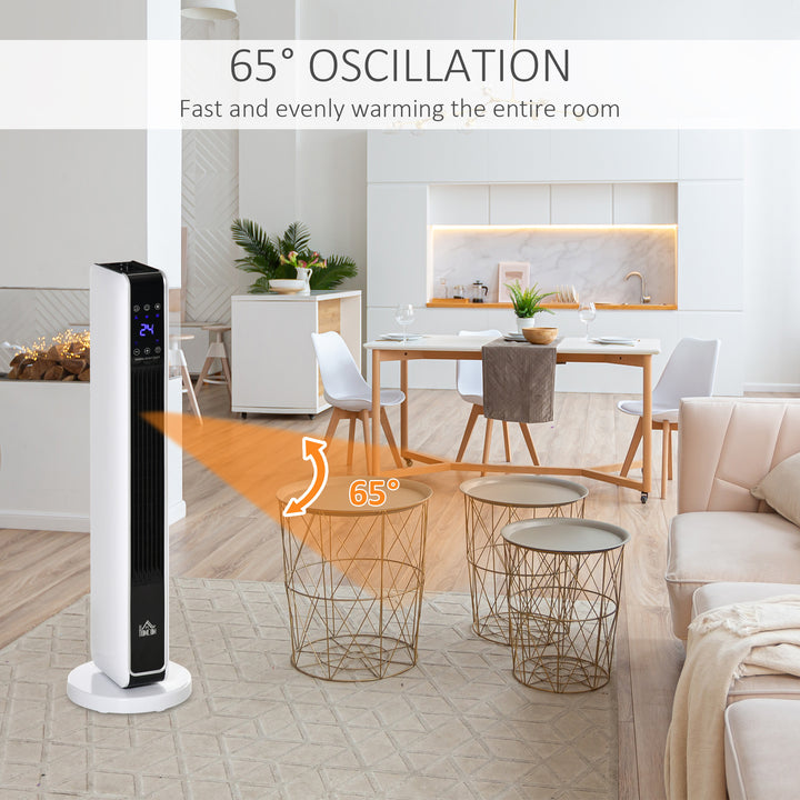 HOMCOM Oscillating Ceramic Tower Heater, Space Heater with Remote Control, 8H Timer, Tip-Over & Overheat Protect, 1000W/2000W