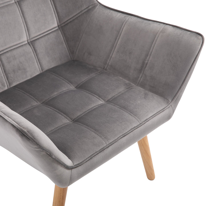 Armchair Accent Chair, Vanity Chair with Wide Arms, Slanted Back, Padding, Metal Frame, Wooden Legs, Home Bedroom Furniture Seating, Grey