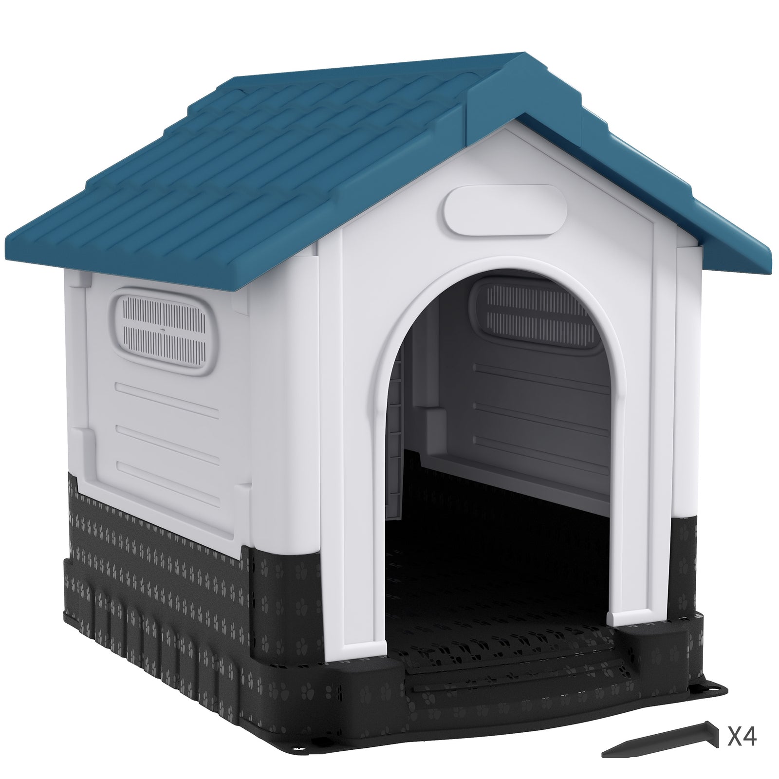 Plastic Dog Kennel with Windows, for Garden Patio, Medium and Large Dogs, 101 x 88 x 99cm - Blue