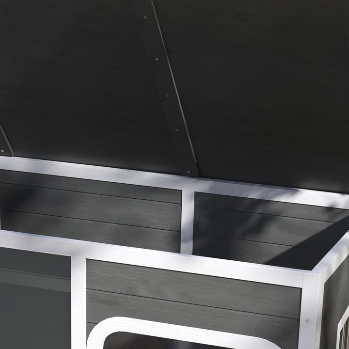Wooden Outdoor Dog House, with Asphalt Openable Top, Removable Floor, Clear Front Panel, Curtain, 103 x 77 x 83cm