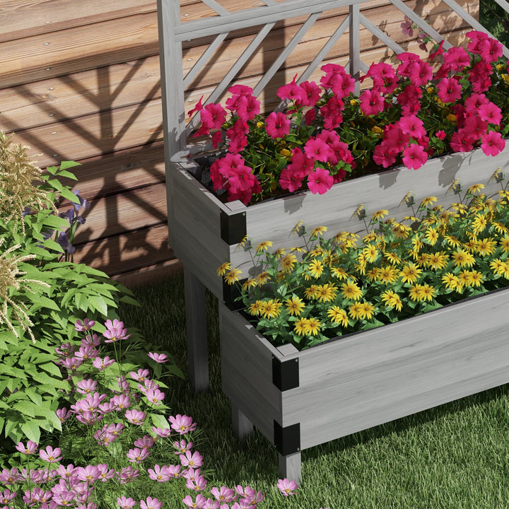 Raised Garden Bed with Trellis, 2-Tier Wooden Elevated Planter Box for Vegetables, Flowers, Herbs