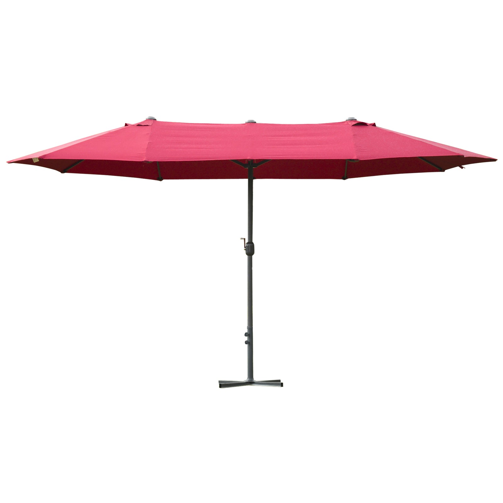 4.6M Sun Umbrella Canopy Double-sided Crank Sun Shade w/ Cross Base Wine Red