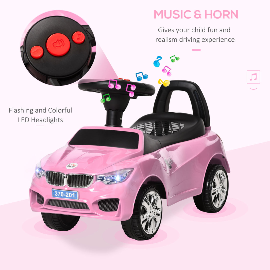 HOMCOM Baby Toddler Ride On Car, Foot to Floor Slider with Horn, Music, Working Lights, Storage, Big Steering Wheel, Pink | Aosom UK