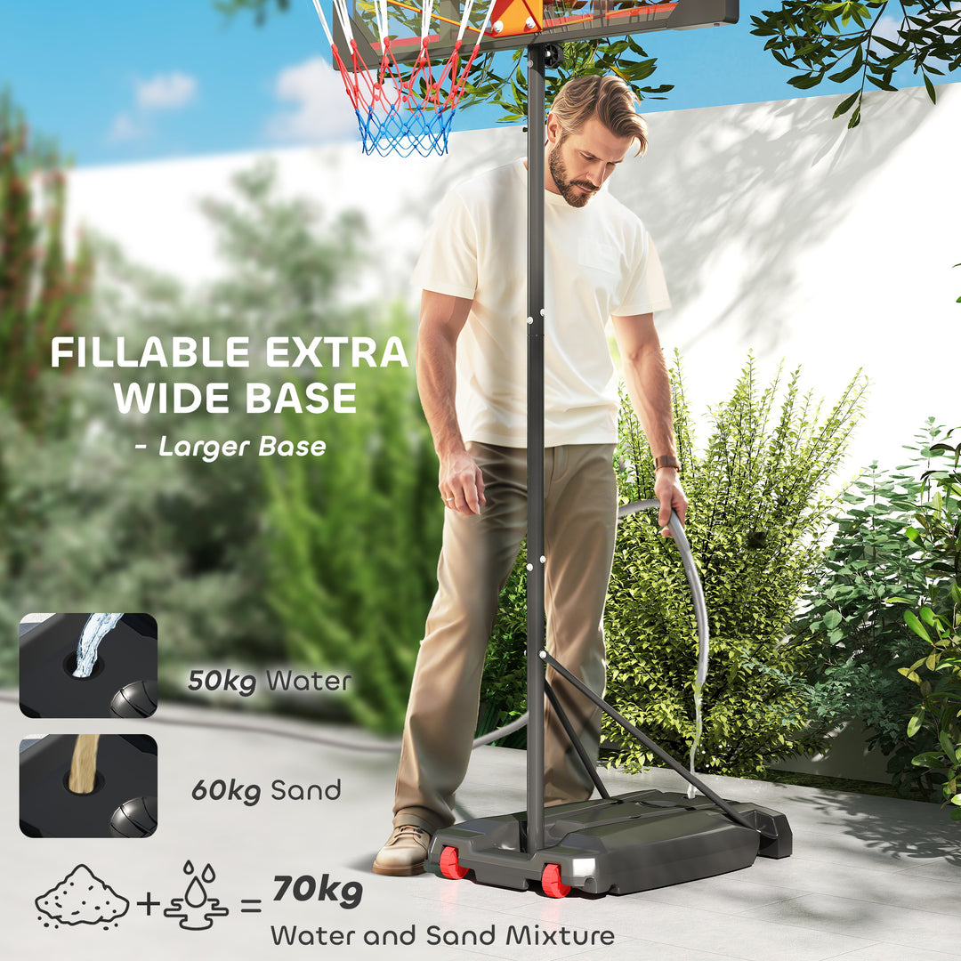 Basketball Hoop Outdoor Indoor, 210-260cm Height Adjustable Basketball Hoop with Wheels, Larger Base, for 6+ Years