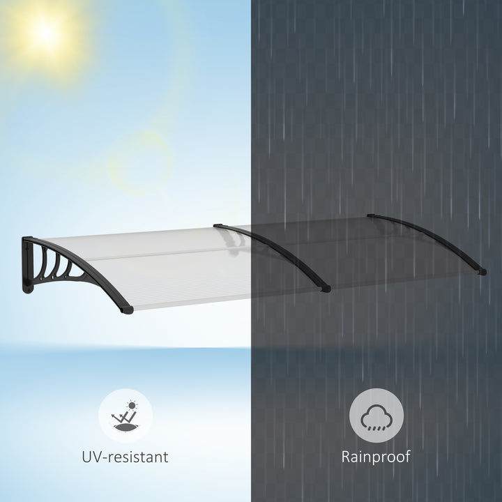 Front Door Canopy Outdoor Awning Aluminium Rigid Plastic Polycarbonate Rain Shelter UV Water Rain Resistant 75 x 195 cm White