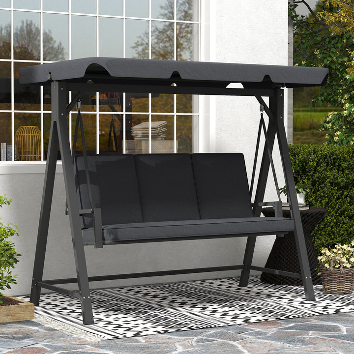 Three-Seater Garden Swing Bench, with Adjustable Canopy - Dark Grey