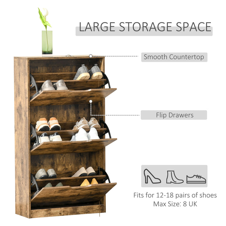 Industrial Shoe Cabinet with 3 Flip Drawers, Narrow Shoe Storage Cabinet for 18 Pairs, Freestanding Slim Shoe Storage Organiser for Entryway, Hallway, Rustic Brown