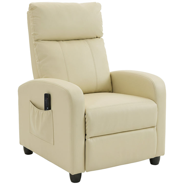 MCL Recliner Armchair, Massage Faux Leather Push Back Reclining Chair with Adjustable Leg Rest, Side Pocket, for Home Living Room Theatre - Cream