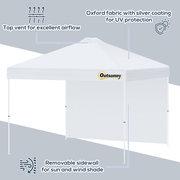 Outsunny 3x(3)M Pop Up Gazebo Tent with 1 Sidewall, Roller Bag, Adjustable Height, Event Shelter Tent for Garden, Patio, White