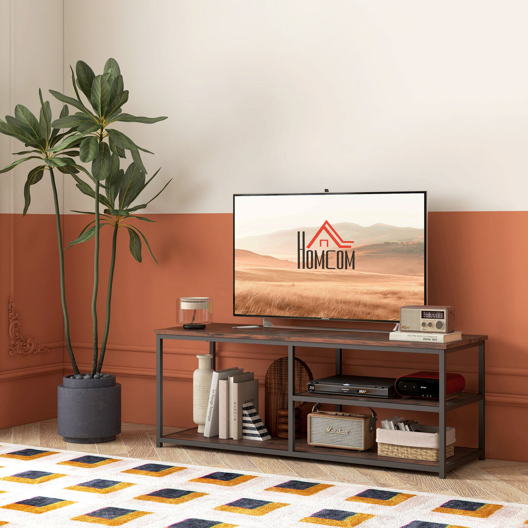 TV Unit for 55 inch TVs, Industrial TV Table with 2 Storage Shelves and Metal Frame, Entertainment Unit For living Room, Rustic Brown
