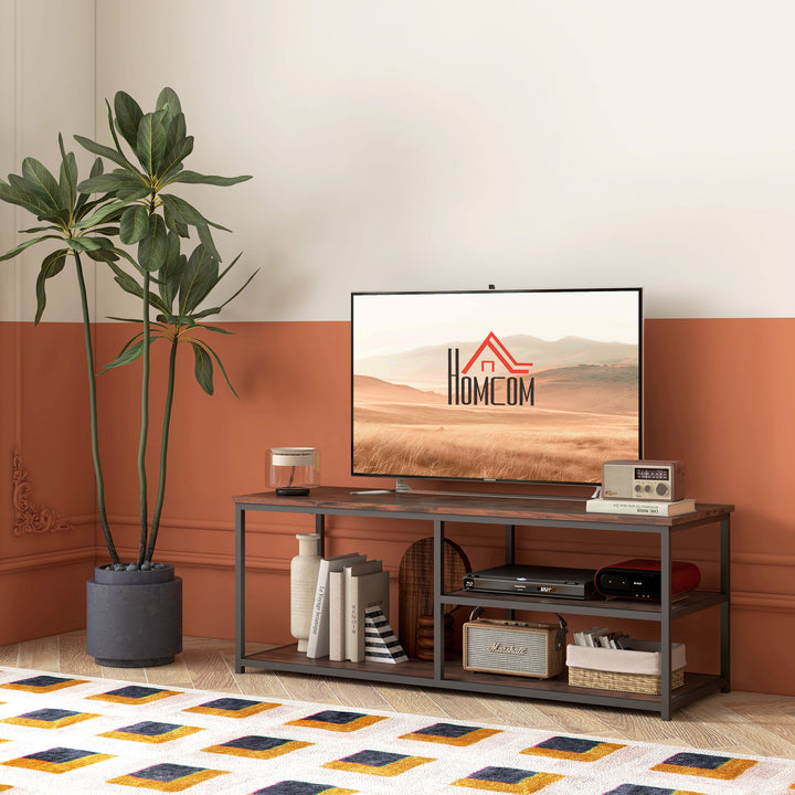 TV Unit for 55 inch TVs, Industrial TV Table with 2 Storage Shelves and Metal Frame, Entertainment Unit For living Room, Rustic Brown