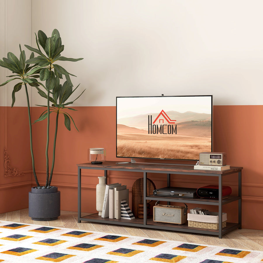 TV Unit for 55 inch TVs, Industrial TV Table with 2 Storage Shelves and Metal Frame, Entertainment Unit For living Room, Rustic Brown