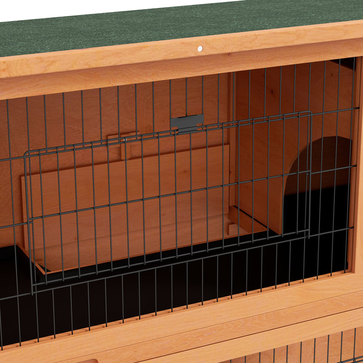 PawHut 2 Tier Antiseptic Wood Rabbit Hutch with Run Outdoor 92cm Orange | Aosom UK