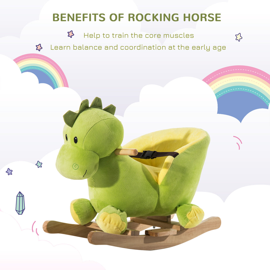 Kids Rocking Horse, Plush Ride-On Dinosaur Seat, with Seat Safety Belt, 32 Songs, Ride-On Horse