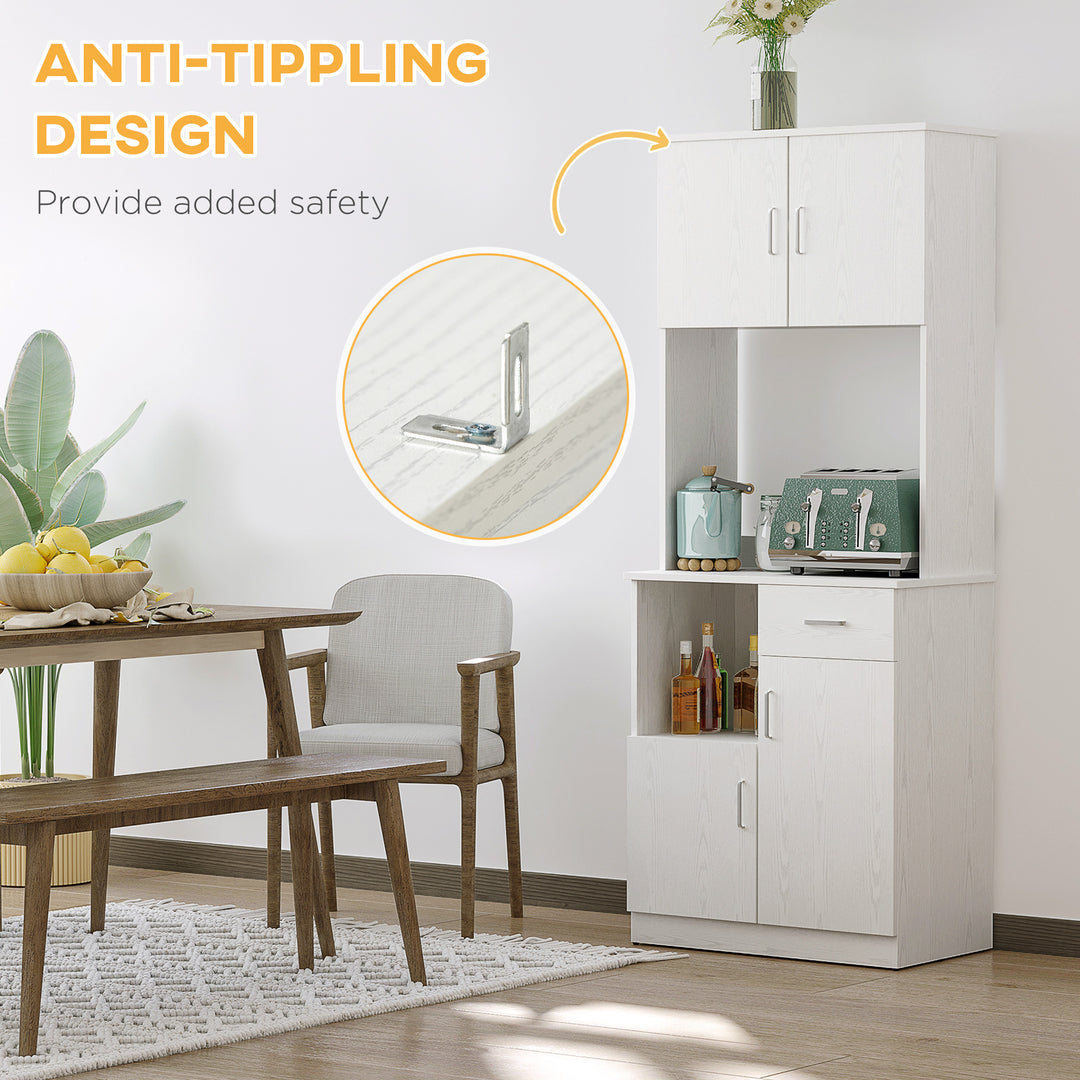 Freestanding Kitchen Cupboard, Modern Kitchen Storage Cabinet with Doors, Microwave Counter and Adjustable Shelves, White