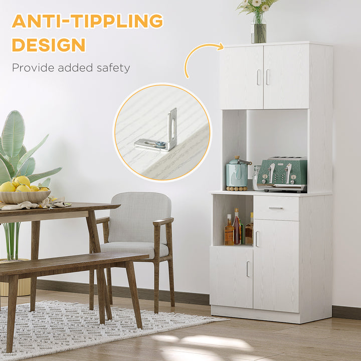 Freestanding Kitchen Cupboard, Modern Kitchen Storage Cabinet with Doors, Microwave Counter and Adjustable Shelves, White