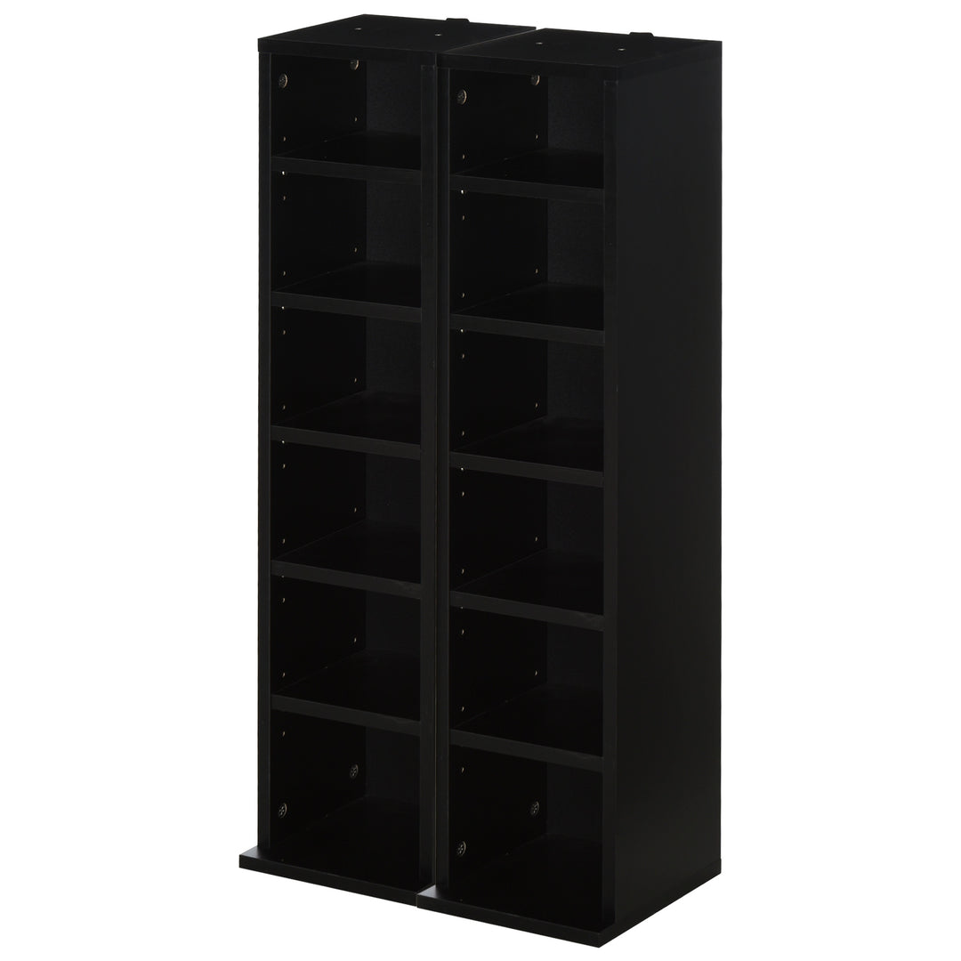 204 CD Media Display Shelf Unit Set of 2 Blu-Ray Tower Rack w/ Adjustable Shelves Bookcase Storage Organiser, Black
