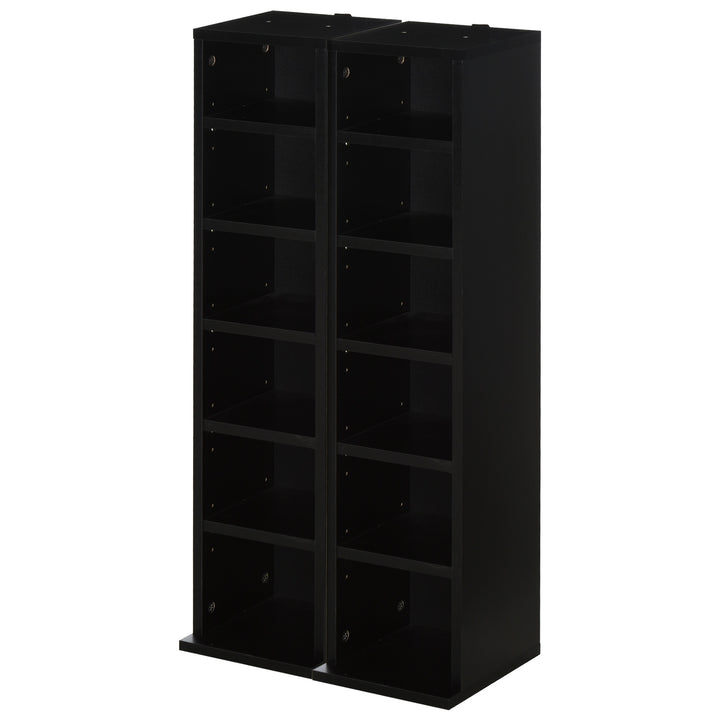 204 CD Media Display Shelf Unit Set of 2 Blu-Ray Tower Rack w/ Adjustable Shelves Bookcase Storage Organiser, Black