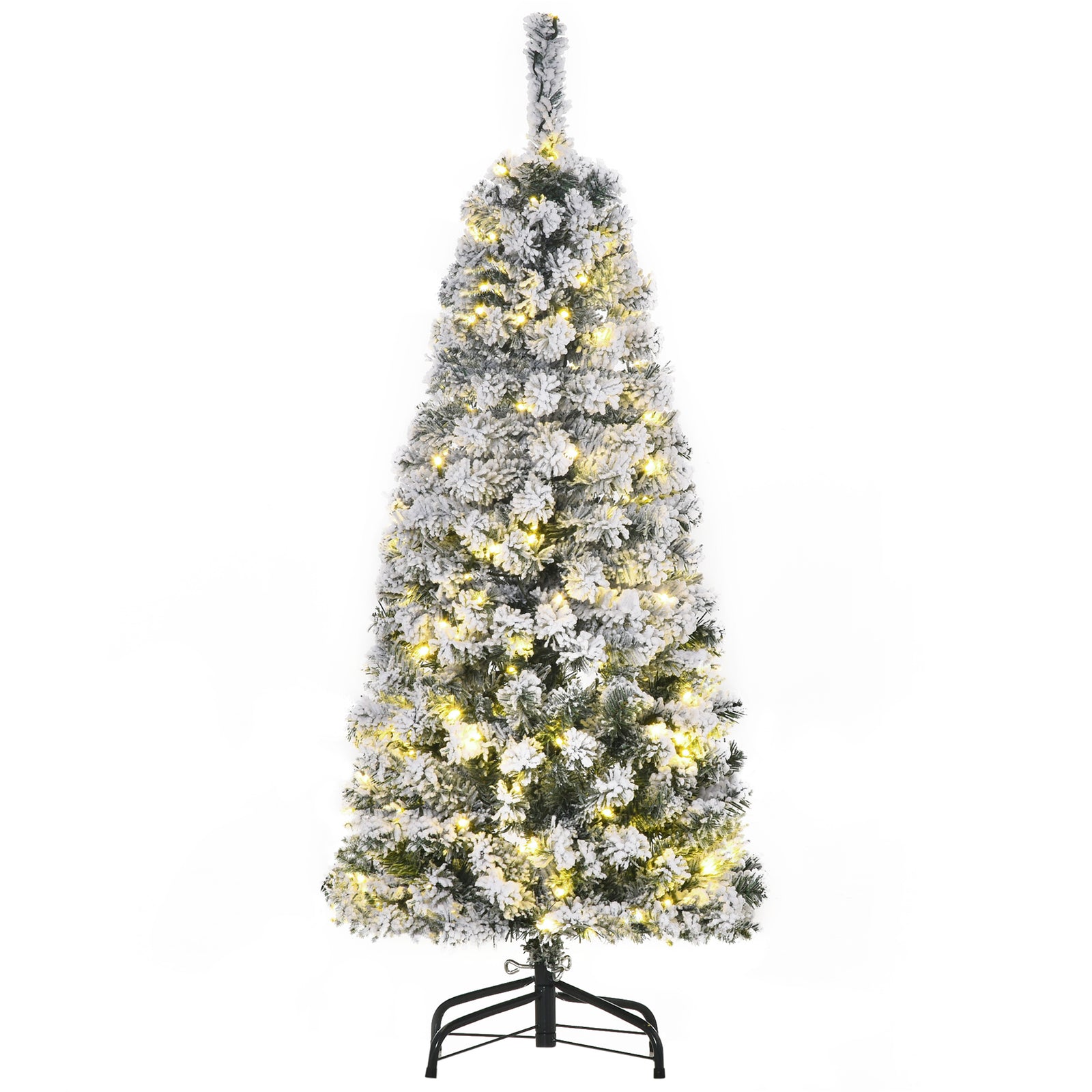 4FT Prelit Artificial Snow Flocked Christmas Tree with Warm White LED Light, Holiday Home Xmas Decoration, Green White