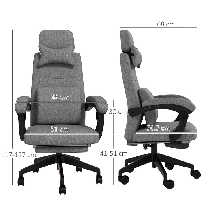 Linen-Look Office Chair, with 160° Reclining Back and Footrest - Grey