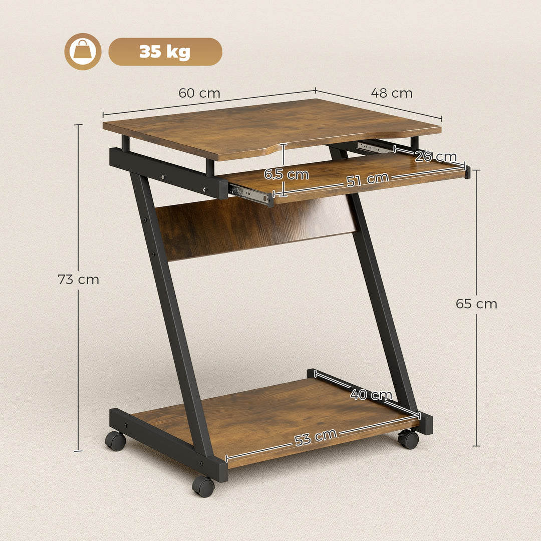 Movable Computer Desk with 4 Moving Wheels and Keyboard Tray