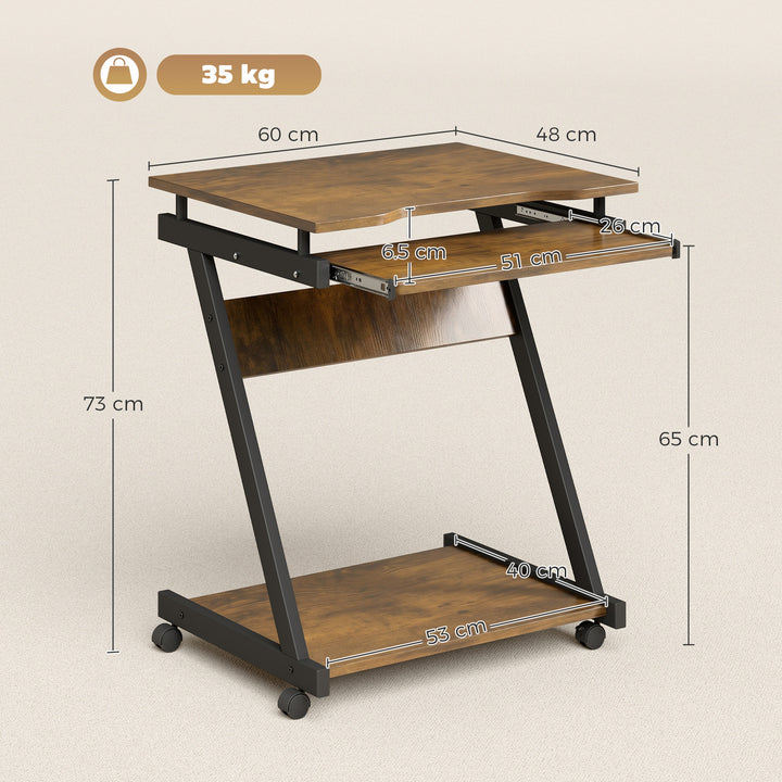 Movable Computer Desk with 4 Moving Wheels and Keyboard Tray
