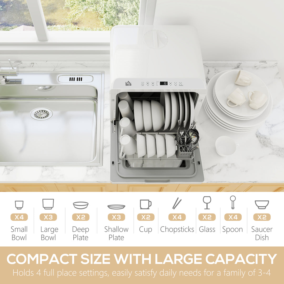 Table Top Dishwasher with Built-in 6L Water Tank, Mini Countertop Dishwasher with 6 Programs, 4 Place Settings, White