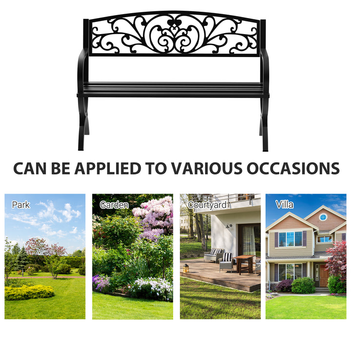 127L x 60W x 85H cm Powder Coated Garden Bench for Patio Backyard, Steel-Black