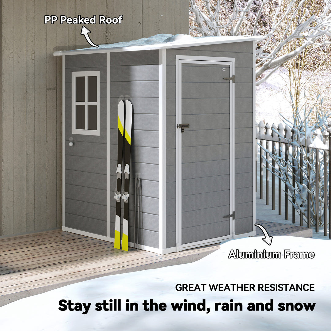4'x5' Garden Storage Shed, Lean to Shed, Lockable Garden Shed with Window, Vent and Plastic Roof, Grey