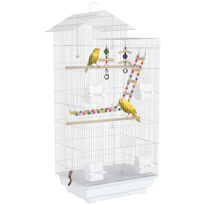 Bird Cage for Budgies, Finches, Canaries w/ Accessories, Toys, Tray, White