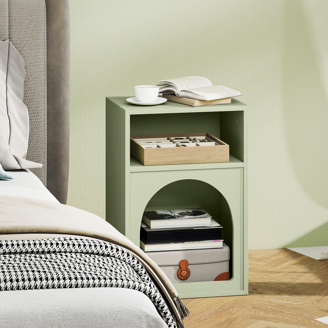 Bedside Table with 2 Open Compartments - Light Green