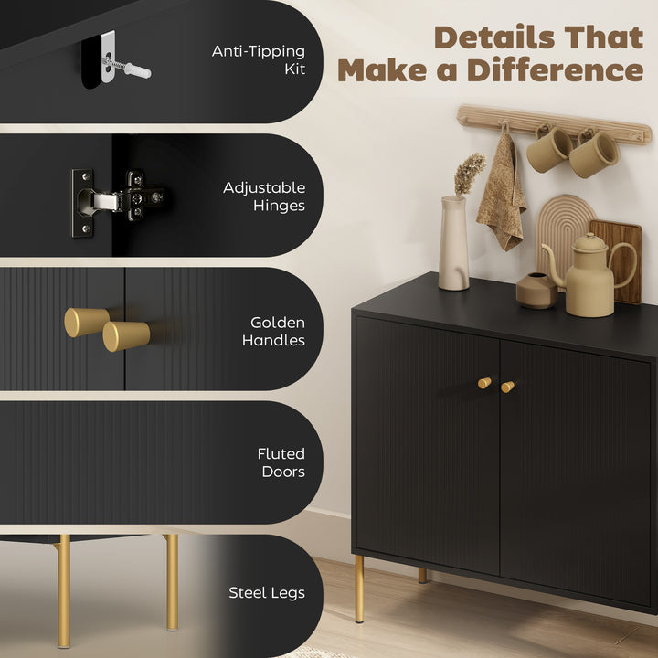 Sideboard Buffet Cabinet, Coffee Bar Cabinet with Fluted Doors and Adj