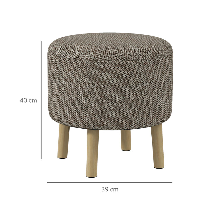 HOMCOM Linen Fabric Ottoman Stool, Round with Storage, Padded Seat, Wooden Legs, Hidden Space, Light Grey | Aosom UK