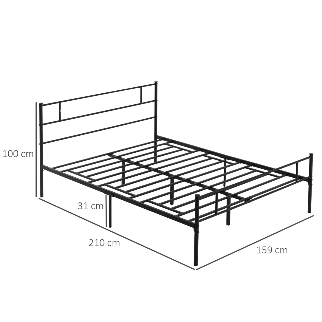 King Metal Bed Frame Solid Bedstead Base with Headboard and Footboard, Metal Slat Support and Underbed Storage Space, Bedroom Furniture, Black