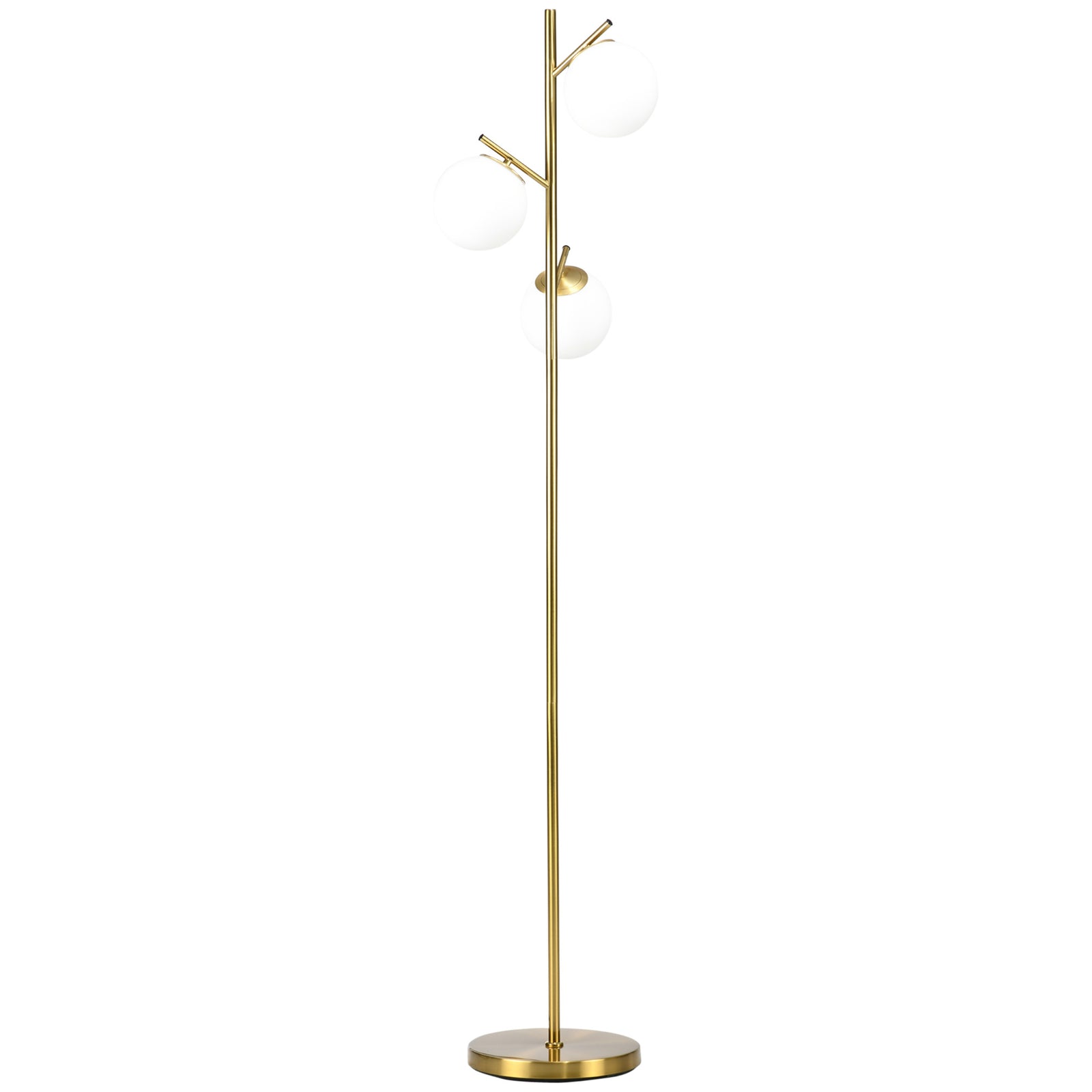 3-Light Tree Floor Lamps for Living Room, Modern Standing Lamp for Bedroom with Globe Lampshade, Steel Base, Bulb not Included, Gold Tone