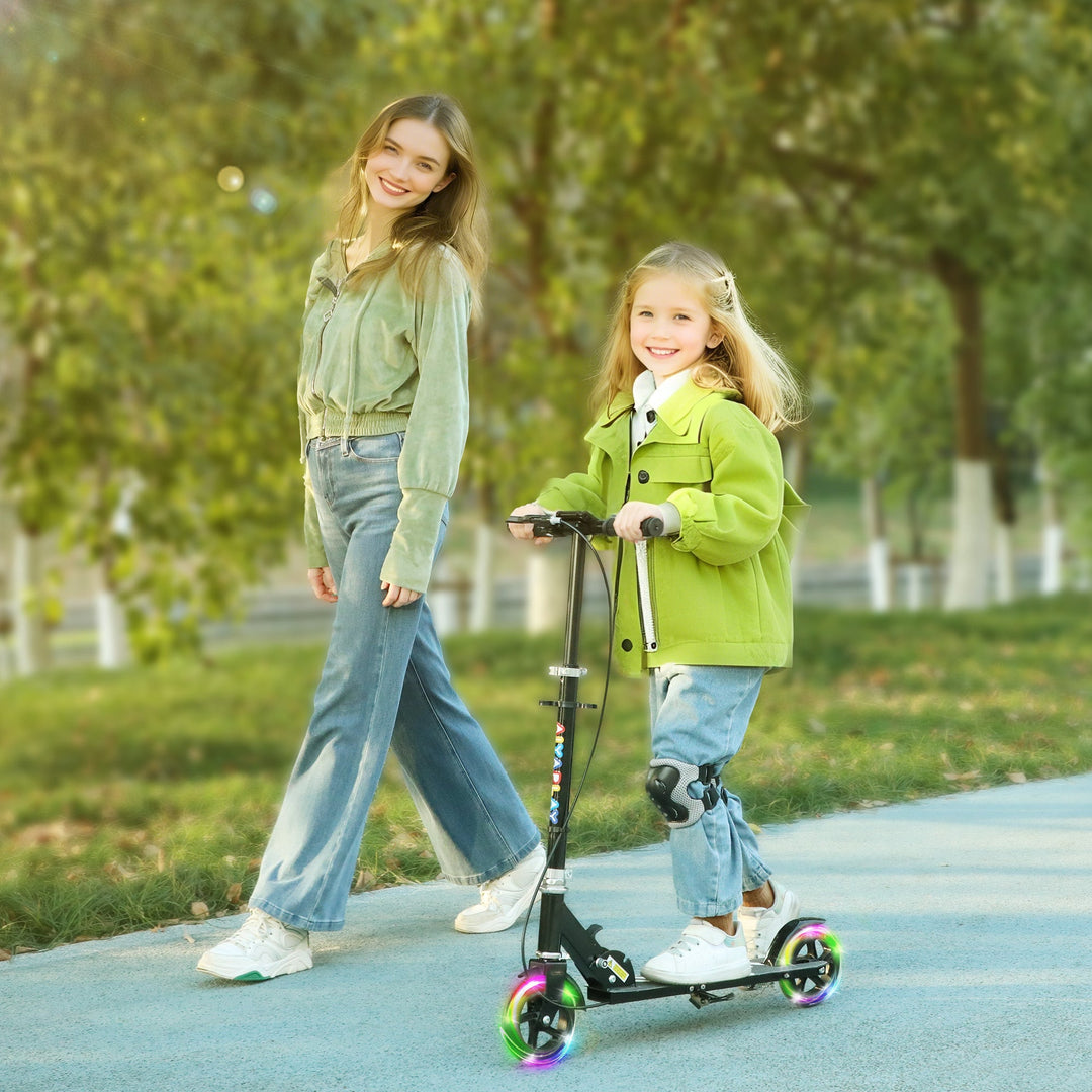 AIYAPLAY Scooter for Kids Aged 3-8 Years, with Adjustable Handle, Two Light Up Wheels, Handbrake, Rear Brake
