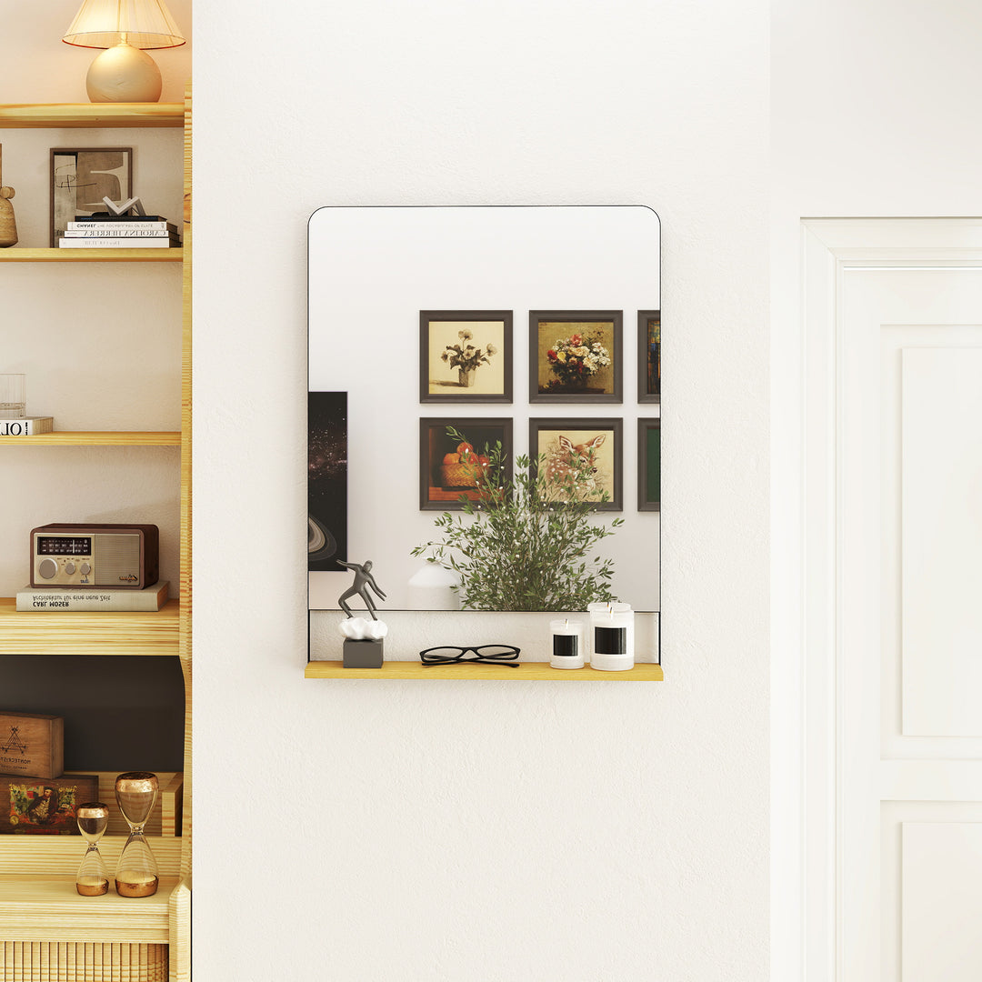 Wall Mirror with Wood Shelf - Black