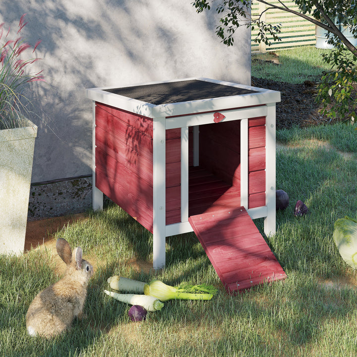 PawHut Rabbit Hutch, Wooden, Durable with Weatherproof Roof, 51 x 42 x 43 cm, Red | Aosom UK