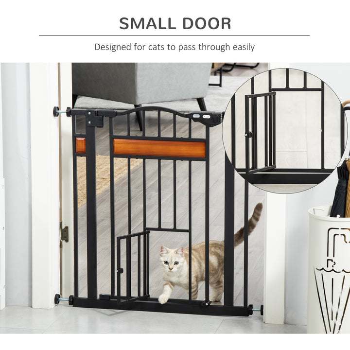 Pet Gate Safety Gate, with Cat Flap, Auto Close, for Staircases, Doorways, Hallways, 74-80cm Wide - Black