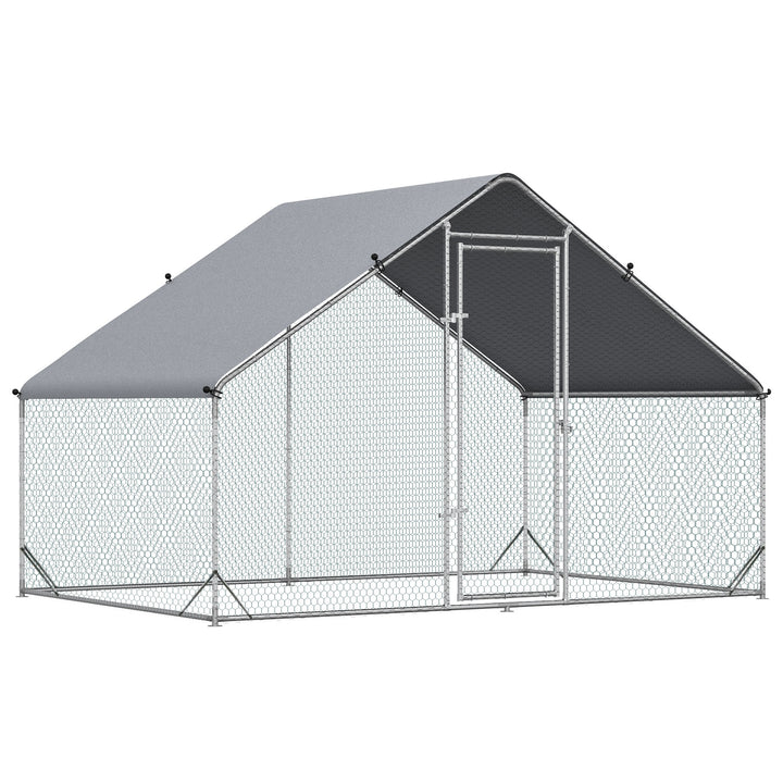 PawHut Walk-In Chicken Run, Galvanized Chicken Coop Hen Poultry House Cage Rabbit Hutch Pet Playpen Backyard w/ Water-Resist Cover, 3 x 2 x 2m